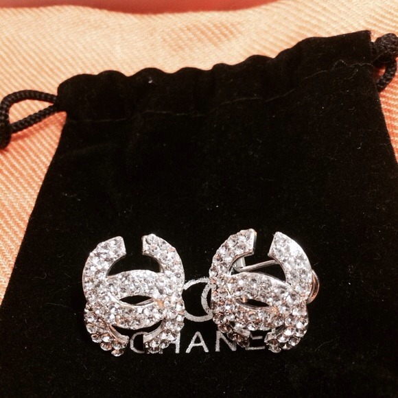 Silver Chanel logo inspired earrings