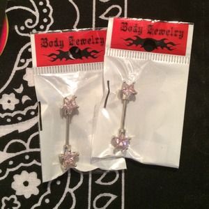 Pink star gem nipple rings