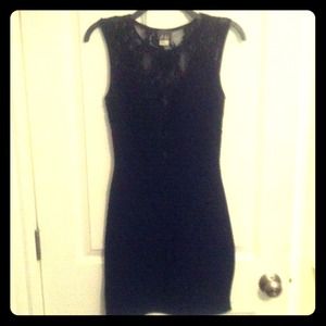 Black open back lace cocktail dress