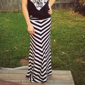 Black and White Striped Maxi Skirt