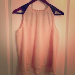 Blush tank faux leather shoulder detail