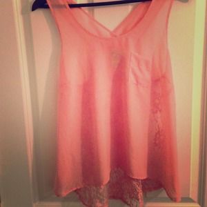 Light pink tank pocket on chest front & lace back
