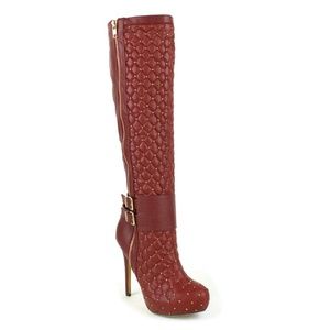 Crush Red Studded Knee Boot