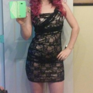 Express Rouched Black Lace Dress