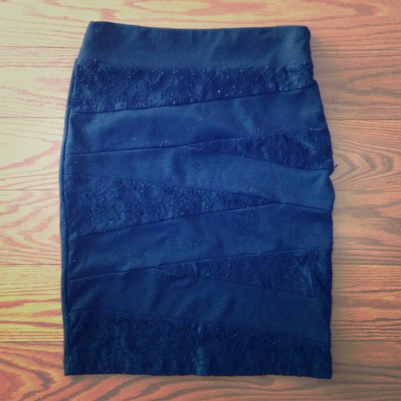 Black Pencil Skirt with Lace Detail