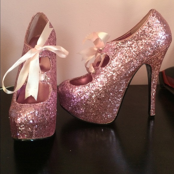 Bordello Pink Glitter Heels 7
