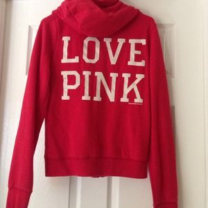 Red love pink zip hoodie