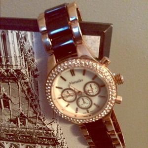 Brand new black & gold watch with CZ accents
