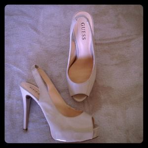 Guess- Nude peep toe sling platform pumps