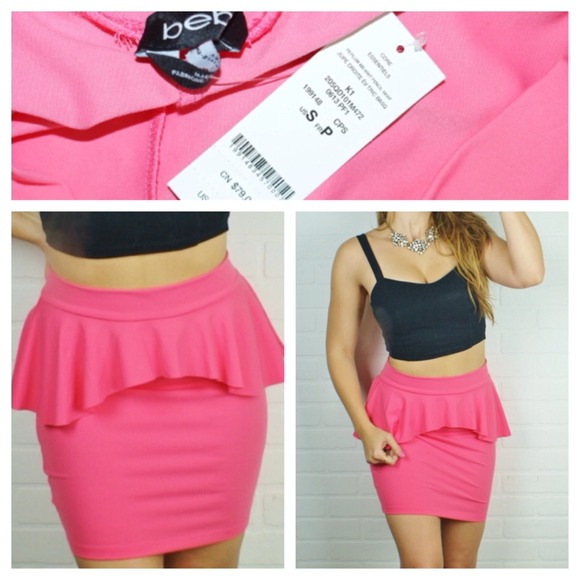 SOLD! Bebe Pink bodycon Peplum Dress Skirt S M 4