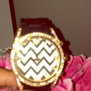 Black & Gold Watch with CZ accents