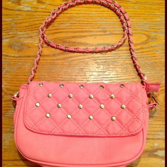 Pink, quilted, patent leather cross body bag.