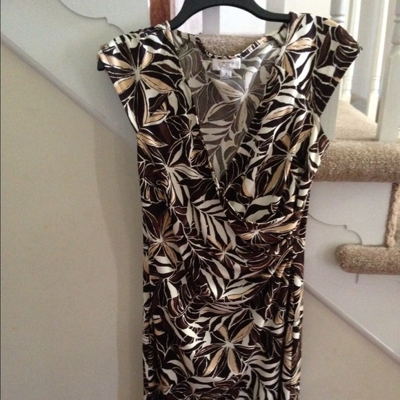 LOFT Brown, tan and white floral summer dress