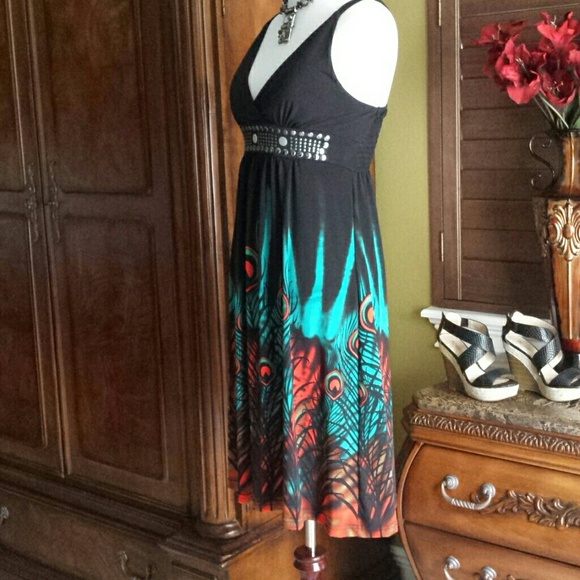 Adorable Studded Peacock Sundress - Picture 2 of 4