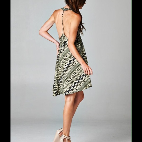 Boho Style Olive Print Dress - Picture 4 of 4