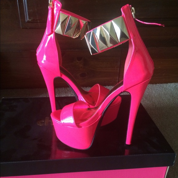 Pink STUDDED ANKLE CUFF MEGA PLATFORM HEELS