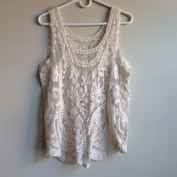 LF Stores Cream Lace Tank Top