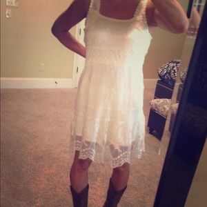 Cream Lace overlay dress. Size L