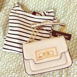 BLUSH NUDE PINK TWIST LOCK CHAIN CROSSBODY BOX BAG