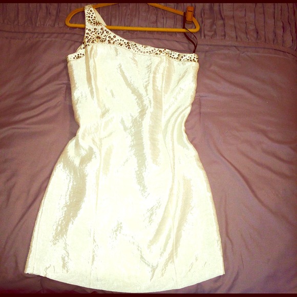 One shoulder beaded cocktail dress NWOT