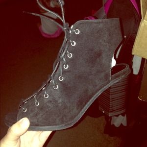 Brand new black suede lace up booties