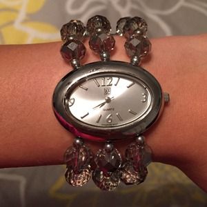 Light gray beaded watch bracelet