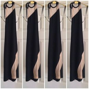 BLACK AND MESH NUDE BEBE COCKTAIL DRESS