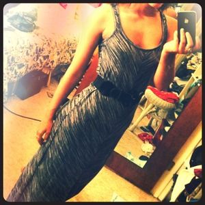 Floor length dress, grey and white,
