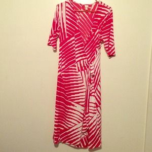 Red and white wrap dress