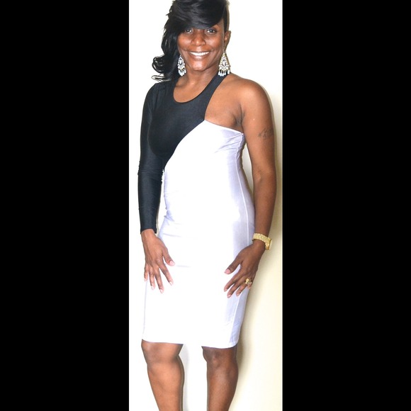 Black and white one sleeve dress