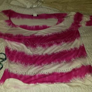 Striped Pink Open Shoulder Top NWT