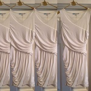 GLACIER WHITE ASYMMETRICAL BODYCON DRESS BCBG STYL