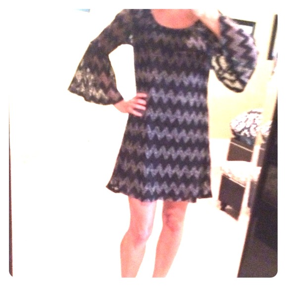 Black,grey,white crochet zig zag print dress M/L