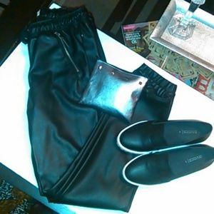 Faux leather joggers