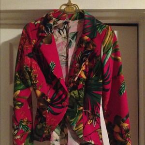 FLUORESCENT FLORAL PINK TORY BURCH STYLE BLAZER