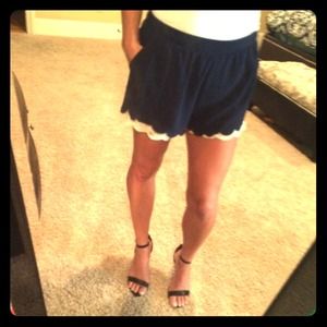 Navy/cream scalloped shorts. Lace underlay size M