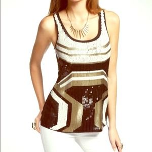 Express Aztec Tribal Sequin Tank Gold White Black