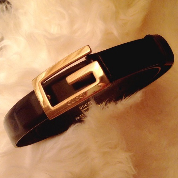 Gucci belt Black patent leather gold buckle