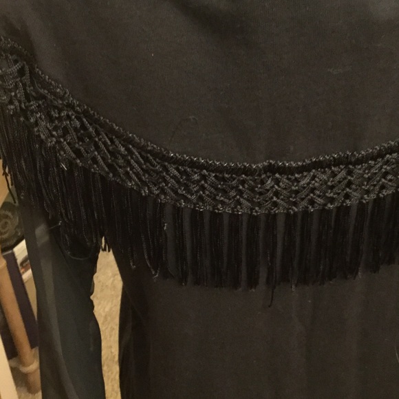 BLACK FRINGE LONG SHEER SLEEVE KNIT TOP - Picture 3 of 4