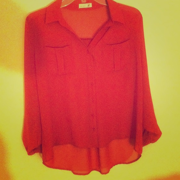 Dark Orange mix w/ Brown colored button up blouse