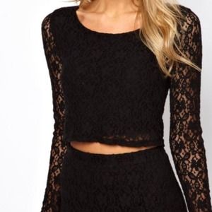 Black lace crop top