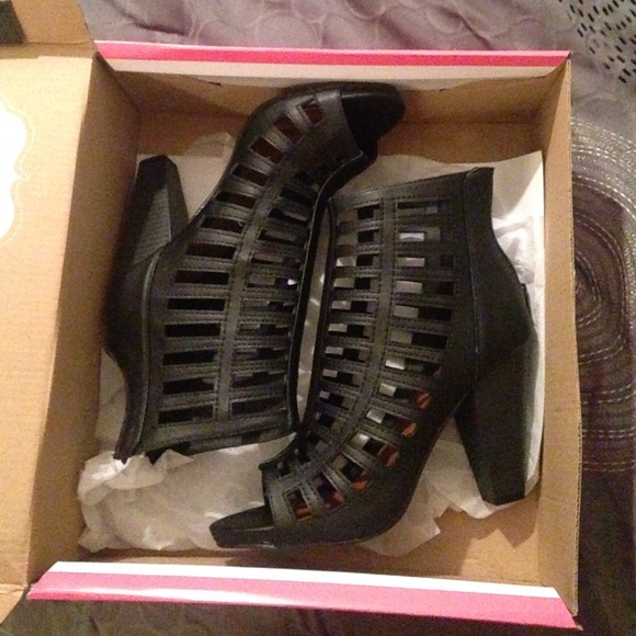 Caged peep toe heels