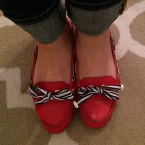 Red leather loafers