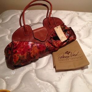 Patricia Nash floral tan leather shoulder bag