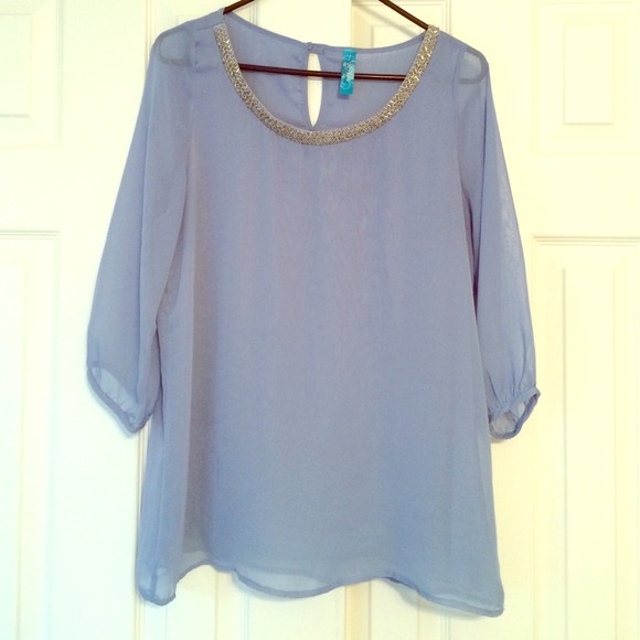 Silver Beaded Periwinkle Top