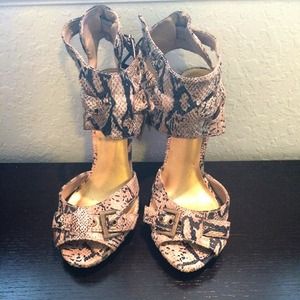 snake print high heels.