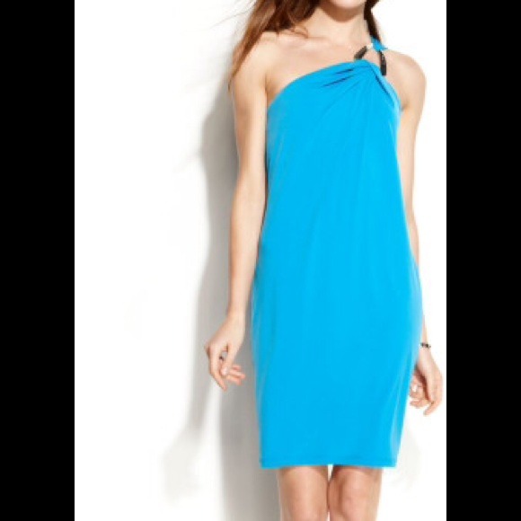 Sexy Michael Kors one shoulder blue dress