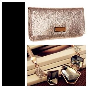 NEW!! BCBG generation glitter clutch and necklace