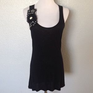 Black floral beaded embellished Racerback Small
