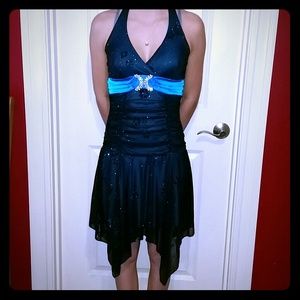 Blue Halter Semi Formal Dress